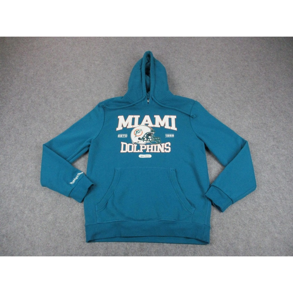 Miami Dolphins Hoodie Mens Large Blue White Mitchell Ness NFL Football Sweater
